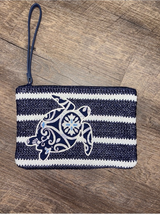 Vera Bradley Handbags - Vera Bradley Navy & White Striped Turtle Wristlet Pouch